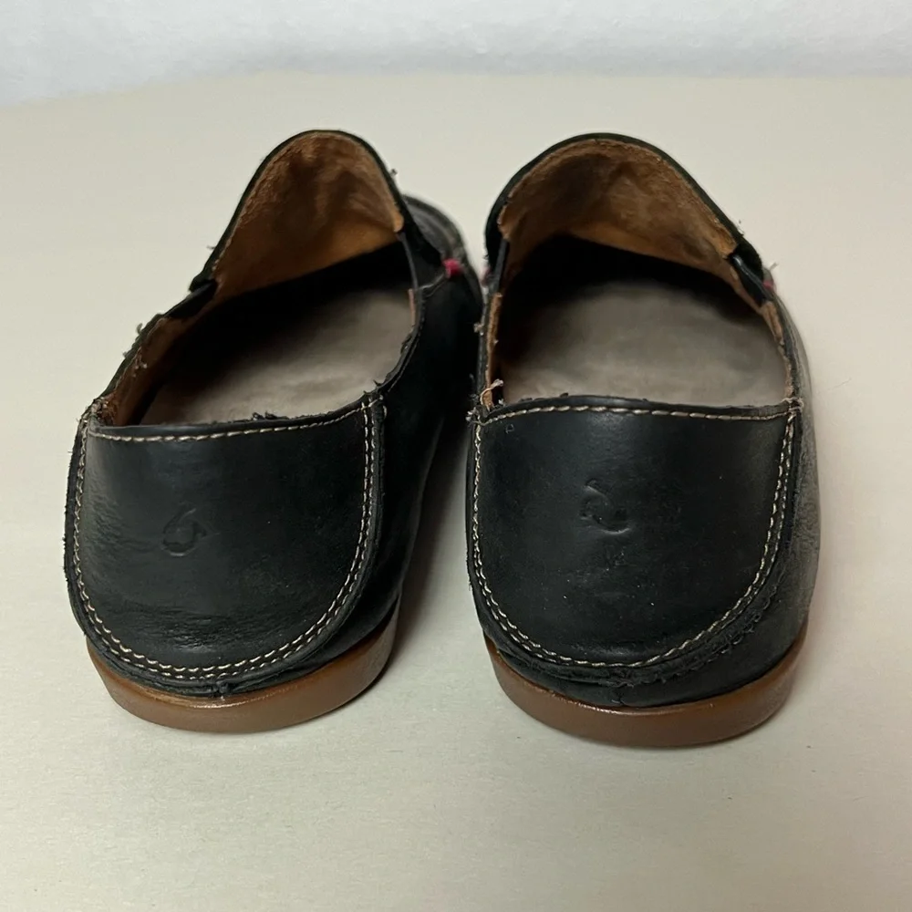 Olukai Nohea Nubuck Leather Slip On Loafer Black Size 6 - Picture 5 of 11